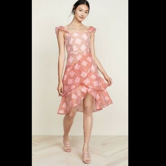 ALICE + OLIVIA Angelita Striped Ruffle Asymmetric Midi Dress - Picture 12 of 15